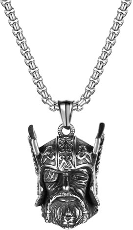 OIDEA Herren Wikinger Odin Halskette: Retro Kette mit Glocken Anhänger aus Edelstahl Weizenkette Silber Geeignet als Geschenk für Männer in Weihnachtstag