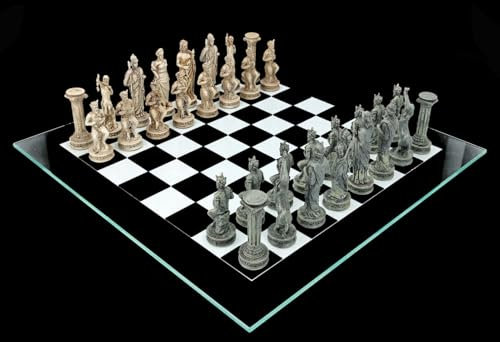 Juego de ajedrez mitología griega blanco gris - Juego de ajedrez de cristal de tablero de ajedrez Figuras Historia Antigua