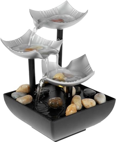 Tabletop Fountain Water Feature with Light and Pebble Indoor Waterfall Fountains Sound Meditation Relaxation Home Office Decoration USB Powered for Table Office Home