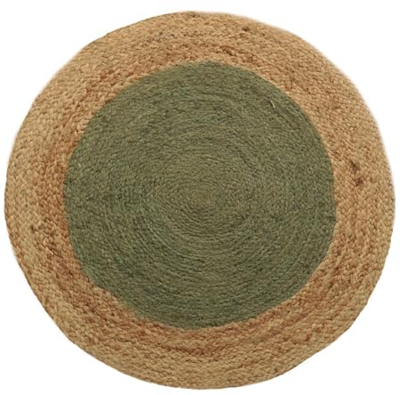 Atout Ciel Runder Teppich aus Jute, geflochten, zweifarbig, Natur und Khaki, 80 cm