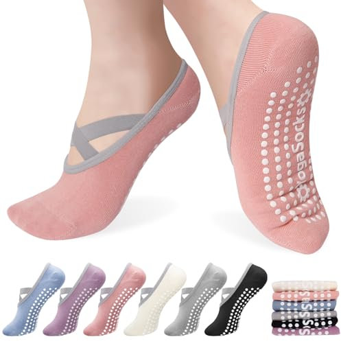 Halinuia 6 Paare Pilates Socken Rutschfest Yoga Socken Damen Antirutschsocken Damen Yogasocken für Pilates,Yoga,Gymnastik,Ballett,Fitness,Trampolin,Zuhause