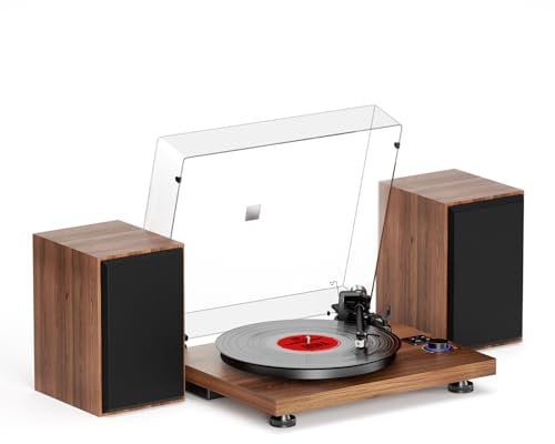 Bluetooth Record Player Wireless Turntable HiFi System Wooden Bluetooth Turntable Converter with Counter Weight, Audio Player with Twin Detachable Speakers,Built-in Phono Preamp and AT-3600L Cartridge
