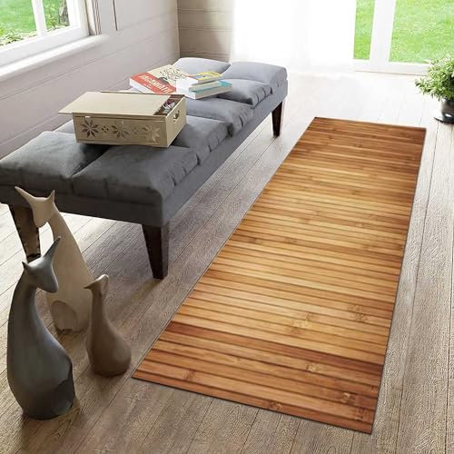 BuRnar Teppich Läufer Flur rutschfeste Küchenteppich Waschbar rutschfest Braun Teppich Holzoptik Meterware Teppichläufer Für Flur Küche Wohnzimmer, Schlafzimmer, Esszimmer,60x250cm/24x98 in
