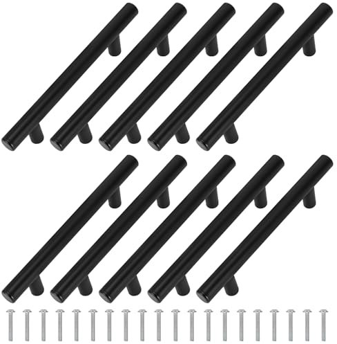 MengH-SHOP Möbelknöpfe T-förmiger Möbelgriff Edelstahl Schubladengriff Kabinett Knöpfe mit Schraube für Schrank Kleiderschrank Schublade Küche 10 Stück (Schwarz/148mm)