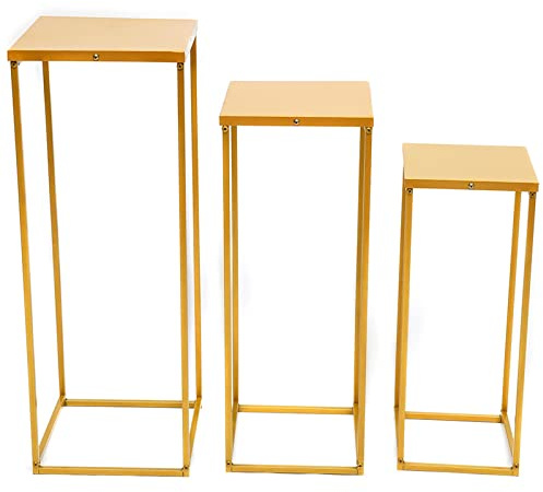 3Pcs Metal Stand,Plant Stand High Square Rack Flower Holder Black Vase for Wedding Centrepieces Living Room Decoration Road Lead Centerpiece Weddings Birthday Party - Display Table Column Home,Gold