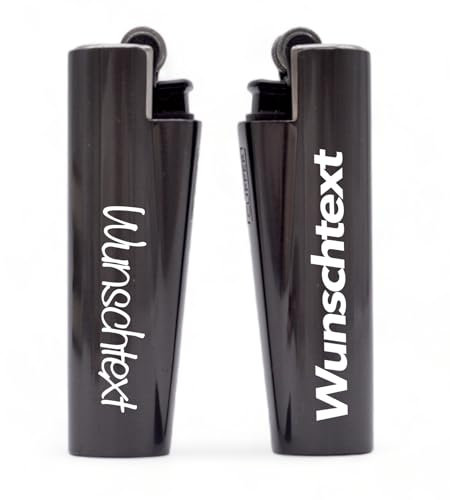2 Stück Clipper Metall Feuerzeuge mit Wunsch-Gravur | Personalisierte Feuerzeuge | Anthrazit Schwarz | 6.5cm hoch | Wunschtext Wunschmane Gravur | Geschenk-Idee