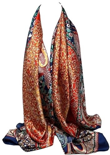 Scarf Shack Damen-Schal mit Seidengefühl, Blumendruck, Sommer-Seidig-Kopf, großer Wickelschal, Sarong, leichte, modische Halstücher für Damen und Mädchen (Orientalisches Blumen-Marinerot)
