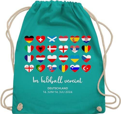 Turnbeutel Rucksack - WM Taschen - Im Fußball vereint - Deutschland EM 2024 Länder - Unisize - Türkis - deutschland-fanartikel fußball-em fanartikel europameisterschaft germany beutel fussball