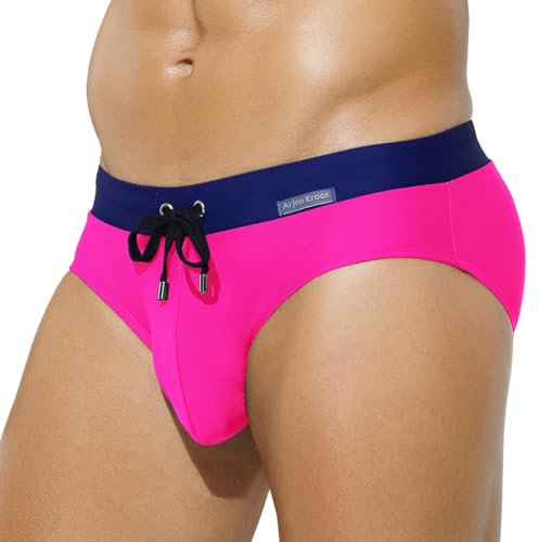 Mauro Kane Slip de Bain Homme, Maillot de Bain pour Homme, Slips de Natation Respirant et Séchage Rapide avec Cordon Réglable Swim Slip de Plage Rose XXL