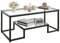 Huhote Table basse à 2 niveaux, table centrale, table basse, table de salon avec cadre en métal noir, pour salon, chambre à coucher, bureau, design ouvert moderne, 100 x 48 x 45 cm, verre