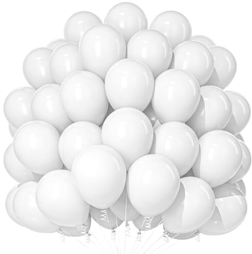 Teselife 100 Ballons Blancs en Latex Mat 12 Pouces, pour Anniversaire, Mariage, Diplôme, Réveillon du Nouvel An, Noël, Décoration Fêtes et Événements Festifs