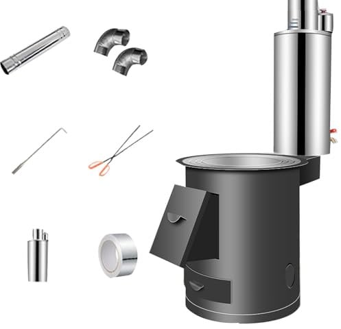 Stufa a Legna con Forno con Serbatoio d'Acqua da 8 kg, Stufa a Pellet Piccola for Riscaldamento e Cottura Stufa a Legna Portatile con Contenitore for la Cenere(46cm)