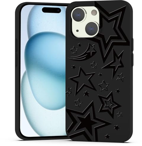 BEIMEITU Black Matte Case for iPhone 15,Star Pattern Case Cover Soft Shockproof Protective Slim Bumper Cover Boys Girls Phone Case for iPhone 15-Star