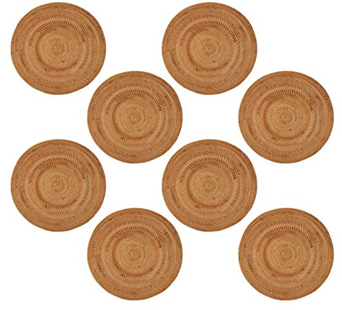 Guihydur 8 tovagliette in rattan, tappeto rotondo antiscivolo, resistente al , tovaglietta in vimini per piatti caldi, sottopiatti per piatti caldi