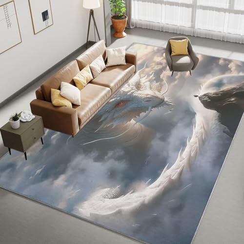 Generic Waschbarer Kurzflor Teppich 120x170cm, Helle Farbe 04, Tierspiel Drache, Rutschfest, Strapazierfähig, Modern, Weicher und Komfortabler Teppich für Wohnzimmer, Schlafzimmer, Arbeitszimmer