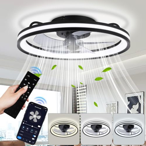 Izrielar Deckenventilator mit Beleuchtung, Ø50cm Deckenleuchte mit Ventilator, Fernbedienung, 6 Geschwindigkeiten, 3 Farben Dimmbar, Sommer-Winterbetrieb, Timer Ventilator Für Wohnzimmer Esszimmer