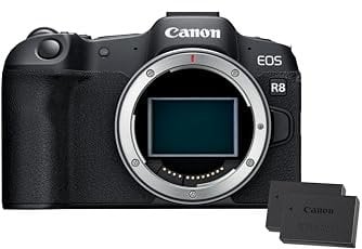 Canon EOS R8 + Extra Battery- 24.2MP Full-Frame Mirrorless Camera, Dual Pixel CMOS AF II - 4K up to 60p - Up to 40 FPS Cont. Shooting, Touch Screen, Bluetooth, Wi-Fi & USB-C Connectivity- 2x Batteries