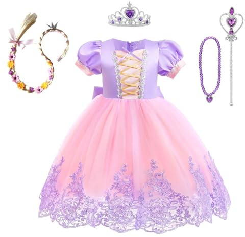 Lito Angels Prinzessin Rapunzel Kostüm Kleid Verkleidung für Kleinkind Mädchen Größe 6-7 Jahre 122, Violett (Tag-Nummer 130)