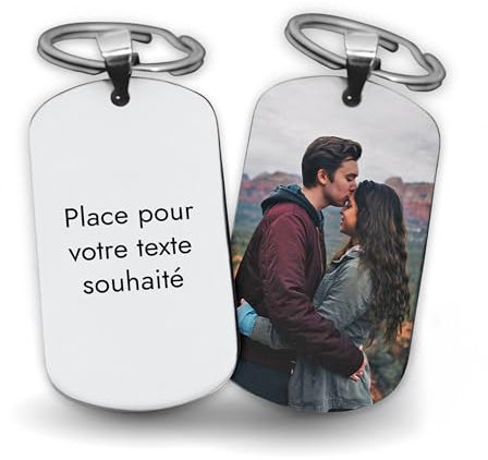 LAUBLUST Porte-clés personnalisé avec photo et texte souhaité, avec boîte cadeau | Blanc Cadeau personnalisé pour Noël, la Saint-Valentin, la fête des pères, la fête des mères, un anniversaire