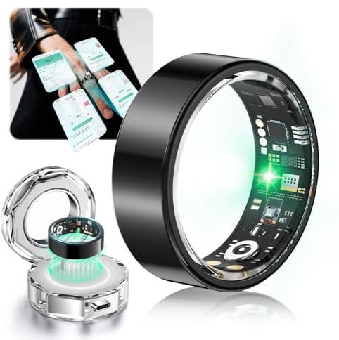 Lozltx Smart Ring Mit kabellose Ladestation【IP68 Wasserdicht】【JZ5.2-Chip & 0% Messfehler】 Smartring Fitness Ring - 30 Sprachen-Support Smartringe für Damen & Herren für Android IOS(Schwarz, Größe 11)