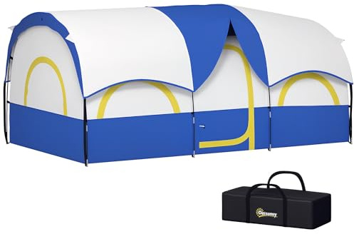 Outsunny Tienda de Campaña Familiar Tipo Túnel para 4-6 Personas Impermeable 3000 mm Tienda de Camping Plegable con Bolsa para Senderismo 2 Dormitorios 435x251x195 cm Azul y Blanco