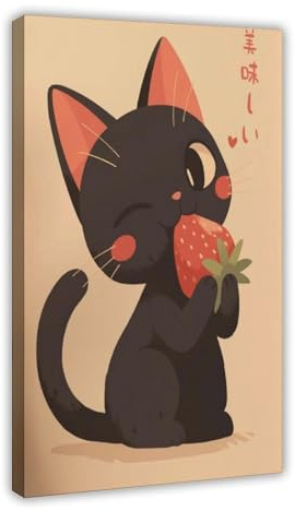 Anime-Poster mit Erdbeerkatze auf Leinwand, Schlafzimmer, Dekoration, Landschaftsdekoration, Geschenk, 20 x 30 cm