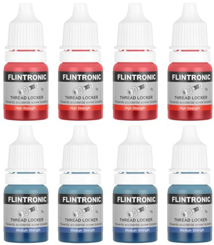 flintronic Frein Filet, Thread Lock, 4*(5ml+5ml) Adhésif de Force Moyenne et Forte pour Écrous, Boulons, Fixations Métalliques, Fixations Métalliques, Empêche Le Desserrage, Anti-Corrosion