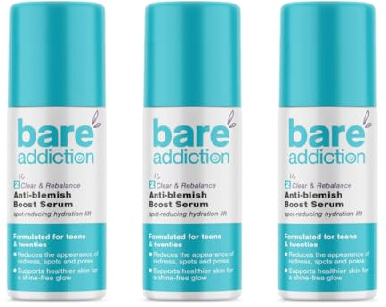 Bare Addiction 30ml Anti Blemish Skincare Boost Serum to Reduce the Appearance of Redness Spots and Pores for Healthy Skin 3-Pack