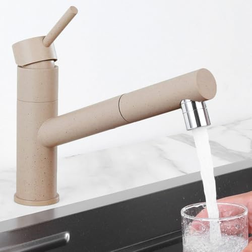 Tondiy Robinet de Cuisine Extractible Couleur Avoine avec 2 Modes de Jet | Mitigeur d'Évier Rotatif à 150° | Robinetterie Cuisine Monocommande en Acier Inoxydable | Cartouche Céramique