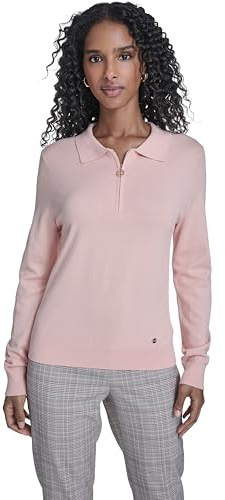 Tommy Hilfiger Women's Solid Long Sleeve Polo 1/4 Zip Sweater, Evening Sand, Medium