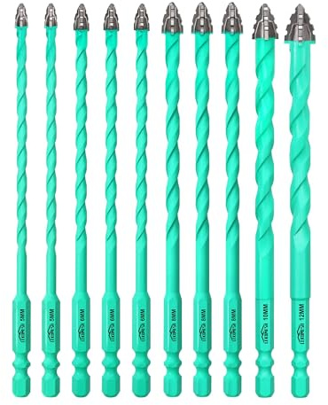 Punte per gres porcellanato - LEKOMESH Set 10 Punte Trapano Eccentriche a Cambio Rapido, per Muro, Mattoni, Piastrelle, Gres Porcellanato, Vetro, Legno e Plastica, 5, 6, 8, 10, 12 mm