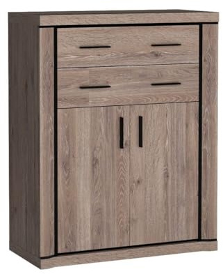 Masseno Kommode Malaga 97 cm Sideboard mit 4 Schubladen und 2 Türen für Wohnzimmer Schlafzimmer Modern 97x45x123 cm Braun