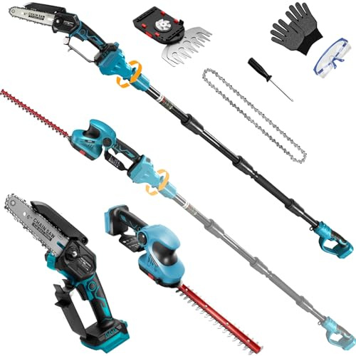 4 en 1 Tronçonneuse Taille haie télescopique sans Fil pour Makita 18 V | (sans batteries) mini scie à élaguer Perche Élagueuse 6 Pouces Elagueuse sur Perche Jusqu'à 4,5 mètres