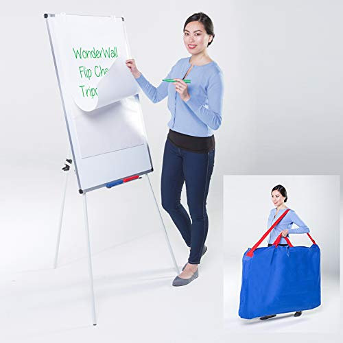 Wonderwall Magnetic Tripod Flipchart Easel A1, 1000 x 680 mm, Dry-Wipe Portable Whiteboard, Height Adjustable, with Carry Storage Bag (WE106) - Ideal for School, Info hubs, Office
