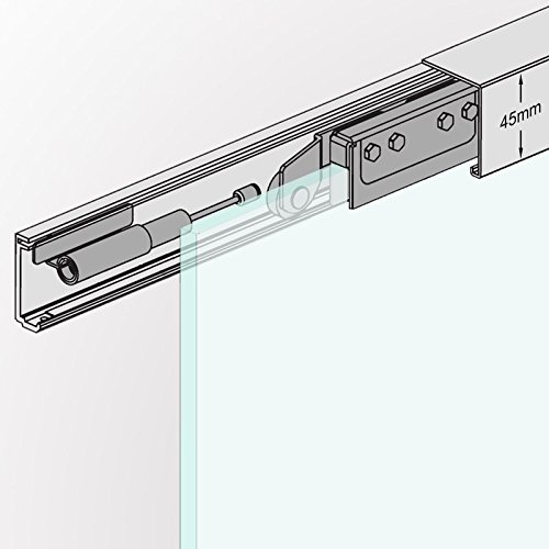 AS155: Soft Stop Slim Line komplett Schiebetür Beschlag inkl. 1550mm Alu Schiene und Zubehör für Glasschiebetür 775mm breit