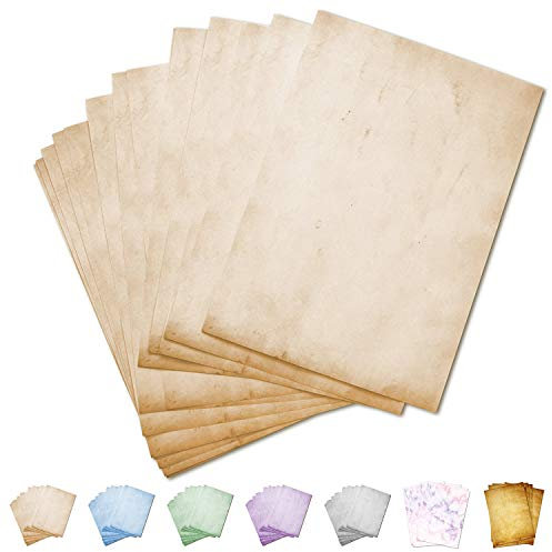 Partycards Urkundenpapier A4 Bedruckbar - Vintage Papier in Beige, Beidseitig Bedruckt, 90 Gramm, 50 Blatt -Optisch Altes Papier Briefpapier A4 Vintage im DIN A4 Format Zertifikat Urkunde