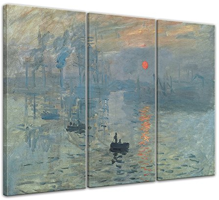 Bilderdepot24 Bild auf Leinwand | Claude Monet Impression Sonnenaufgang in 150x90 cm mehrteilig als Wandbild XXL | Wand-deko Dekoration Wohnung alte Meister | 180835-150x90-3tlg