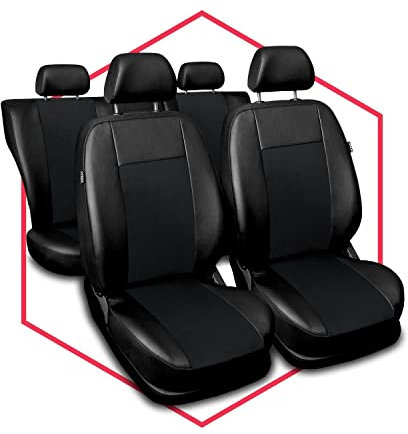 Saferide 3er Set Autositzbezüge PKW universal | Auto Sitzbezüge Kunstleder Schwarz für Airbag geeignet | für Vordersitze und Rückbank 1+1 Autositze vorne und 1 Sitzbank hinten teilbar Reißverschlüsse