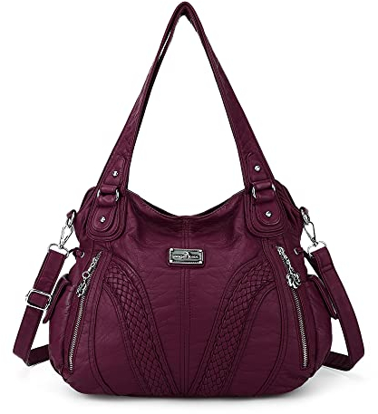 Angelkiss Women Top Handle Satchel Handbags Shoulder Bag Messenger Tote Washed Leather Purses Bag (P-Red) …