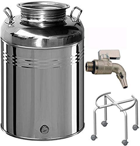 BELVIVERE Contenitore Fusto bidone Olio Inox 18/10 Made in Italy con Rubinetto e piedistallo con Ruote (50 lt)