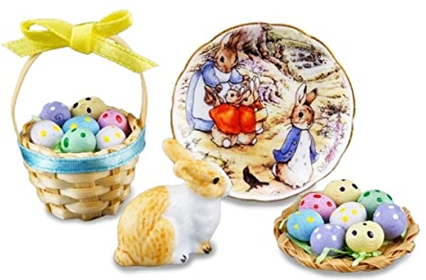 Reutter Porzellan - Osterhase mit Eiern, Miniatur - Osterfiguren-Set - Spielzeugfigurenset