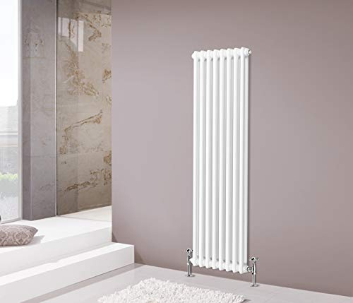 NRG 1500 X 380 mm Gloss White 2 Column Radiators Vertical Central Heating Cast Iron Rads for Bathroom Living Room and Kitchen