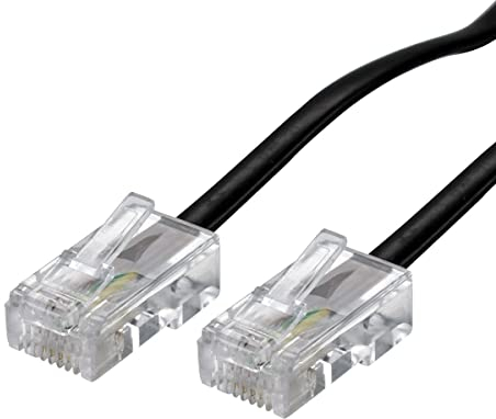 ecabo 10102 10m Modularkabel Telefonkabel – 2x RJ45 Stecker – Anschlusskabel – Westernstecker – 4adrig / 8P4C / 1:1 – Flachkabel für Telefon ISDN AB FAX Modem – schwarz