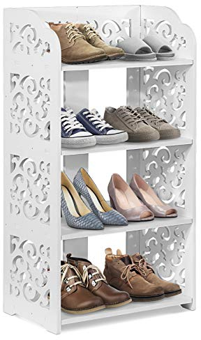 lyrlody Schuhregal, 4-stufig, weiß, aushöhlen, Schuhschrank, Schuhschrank, Lagerregal, Organizer-Ständer, Regalhalter, Fachböden für Flureingang, 40 x 23 x 71 cm