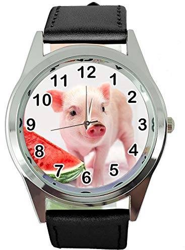 TAPORT® Armbanduhr Analog Quarz mit Echtleder Band schwarz rund für Ferkel Babe Fans