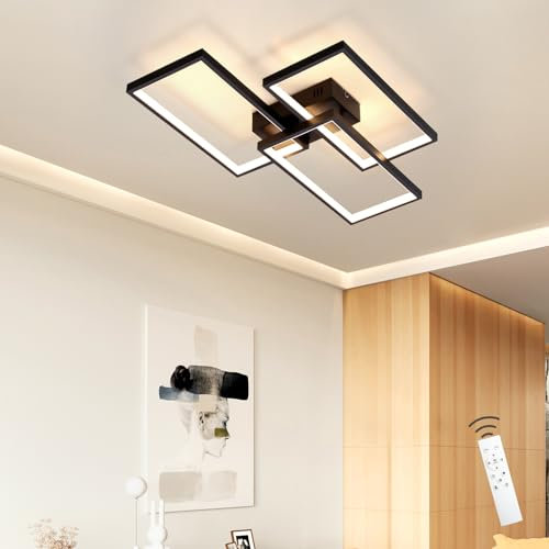 CBJKTX Deckenlampe LED Deckenleuchte Wohnzimmer Schwarze Dimmbar mit Fernbedienung Wohnzimmerlampe 63W aus Metall Modern-Design Schlafzimmerlampe für Schlafzimmer Esszimmer Arbeitszimmer Flur Büro