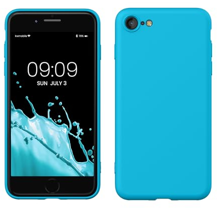 kwmobile Hülle kompatibel mit Apple iPhone SE (2022) / iPhone SE (2020) / iPhone 8 / iPhone 7 Hülle - gummierte TPU Silikon Handyhülle - Schutzhülle für kabelloses Laden - Case in Cool Glacier