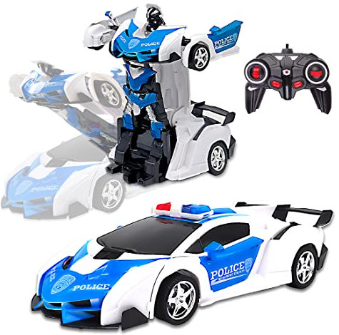 Pup Go Fernbedienung Auto Transformator Spielzeug für Kinder 3+ 4 5 6 7 8 Jahren, RC Auto, Verwandelbar in Transformatoren, Geschenk für Jungen und Mädchen (Polizei Auto)