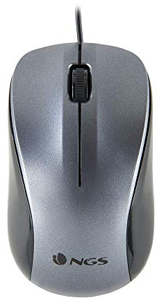 NGS Crew - Ratón Óptico 1200dpi con Cable USB, Ratón para Ordenador o Portátil con 2 Botones, Ambidiestro, Gris