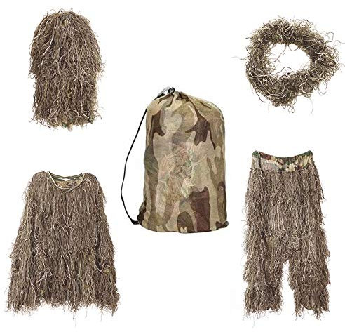 Ghillie Suit For Men, Camouflage Hunting Apparel Kit, Include Pants, Jacket, Freestanding Hood, Rifle Cover, Storage Bag, For Jungle Hunting, Shooting, Wildlife Photography, Halloween (desert)